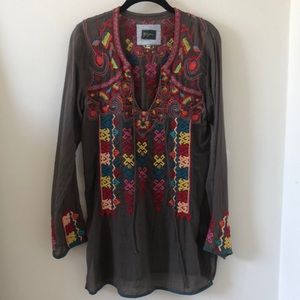 Johnny Was Gray Embroidered Tunic